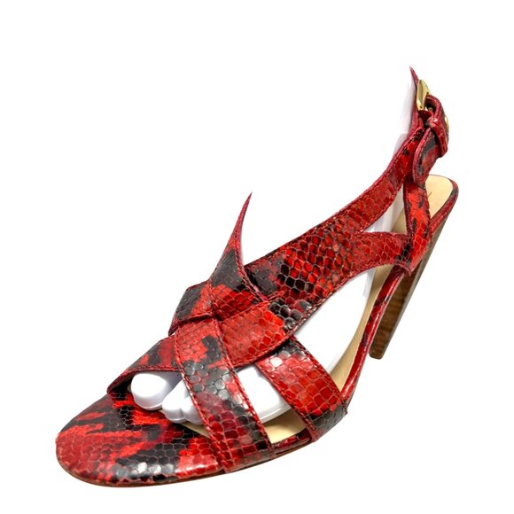 Joan & David Dalanaro Red Embossed Leather Cone Heel Sandals - Picture 3 of 12